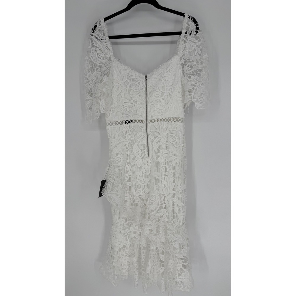 LULUS BRIARWOOD WHITE LACE RUFFLED MIDI DRESS MEDIUM NWT - Picture 12 of 13